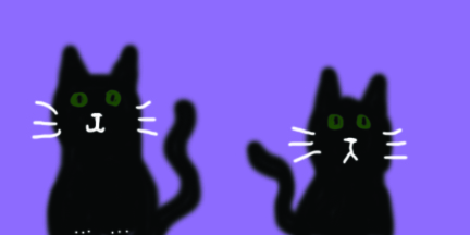 A drawing of two black cats.